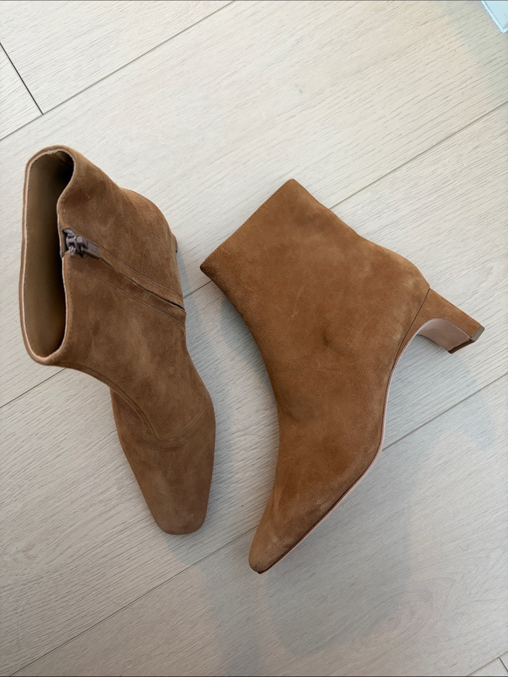 Loeffler Randall Tan Suede Ankle Booties with Low Heel